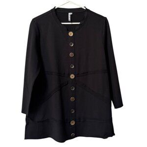Lulu B Button Down‎ Tunic Top Size Medium Cotton Blend Artsy Lagenlook Stretch